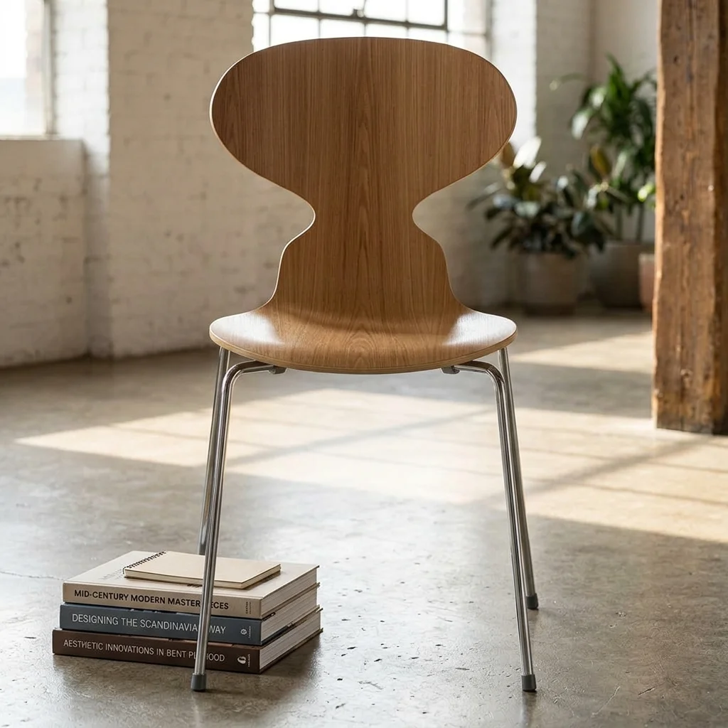 The same chair, placed by the pipeline in a sunlit loft